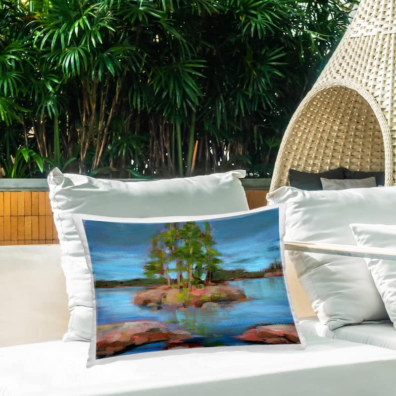 Stupell Abstract Lake Island Landscape Printed Outdoor Throw Pillow Design by Kristy Andrews