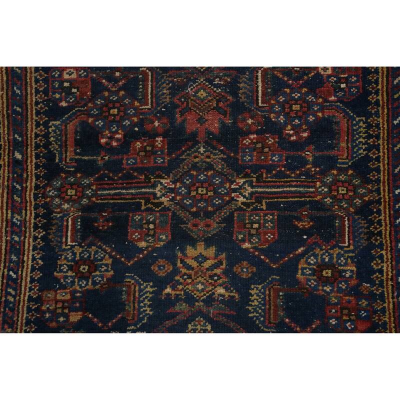 Hand Knotted Oriental 100% Wool Carpet Traditional Geometric Navy Blue & Blues Mahal Area Rug - 6' 5'' X 3' 6''