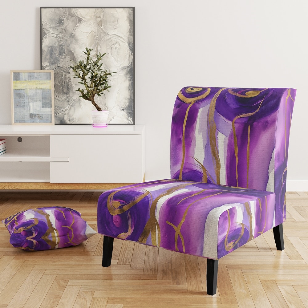 Designart "Mettalic Indigo And Gold II" Upholstered Abstract Accent Chair - Glam Arm Chair For Living Room