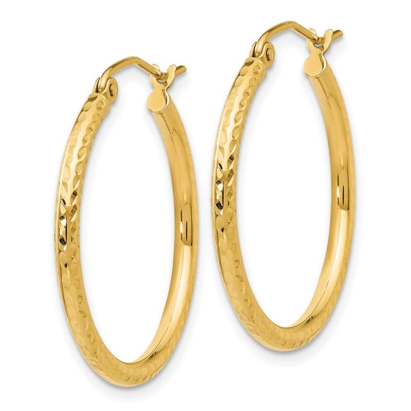 Curata 10k Yellow Gold 2mm Textured Round Tube Hoop Earrings - 13mm - 65mm