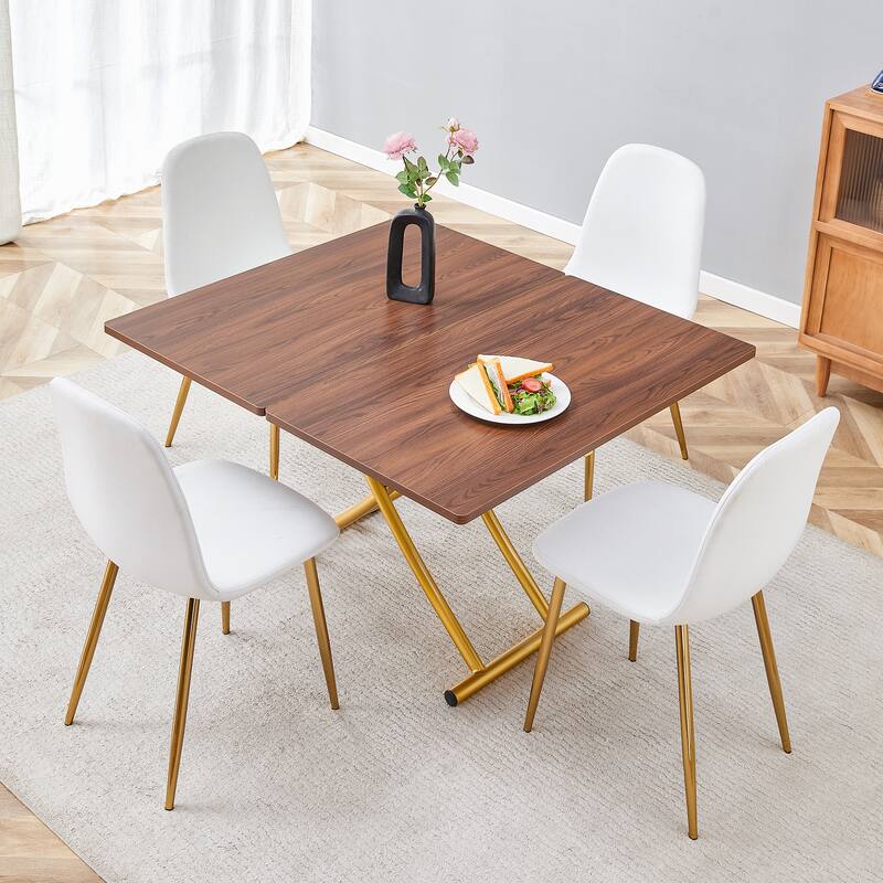 5-Piece Lift Dining Table Set with 4 Chairs, Modern Kitchen Table and Chairs Set, Compact Space-Saving Dining Room Set