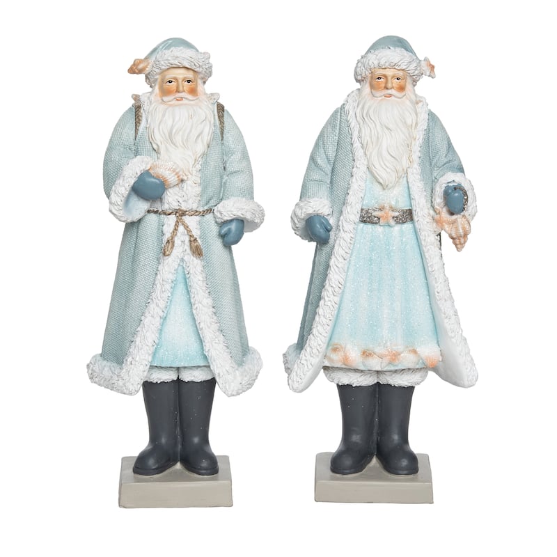 Transpac Large Resin Coastal Blue Santa Decor Set of 2 Christmas Home Decorations