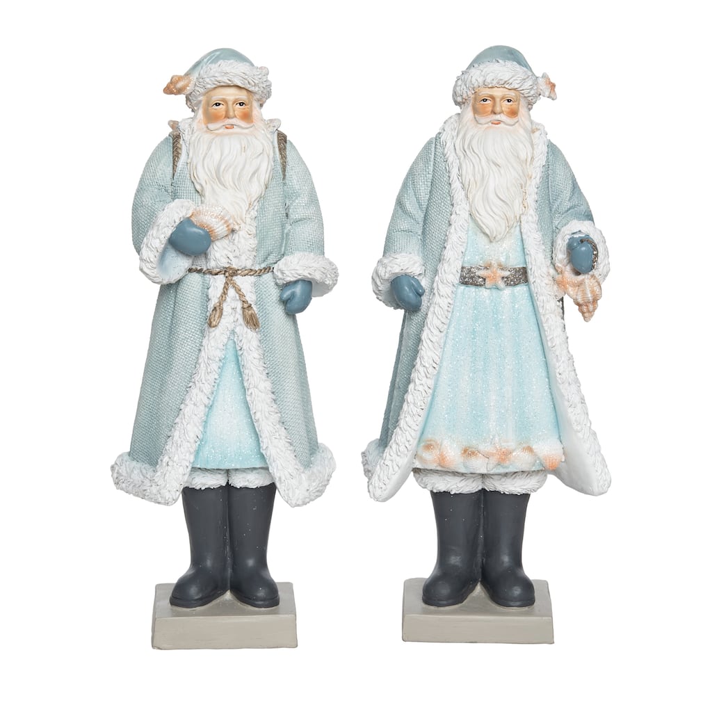 Transpac Large Resin Coastal Blue Santa Decor Set of 2 Christmas Home Decorations