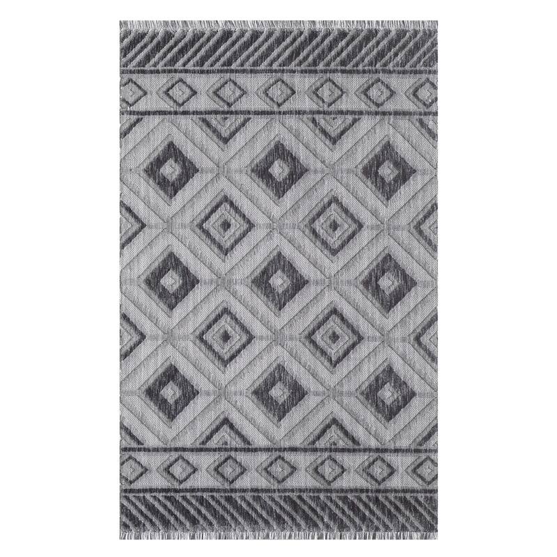 Milos Collection Diamond Pattern Space-dyed Polyester Rug - 7'6" x 10'6" - Dark Gray