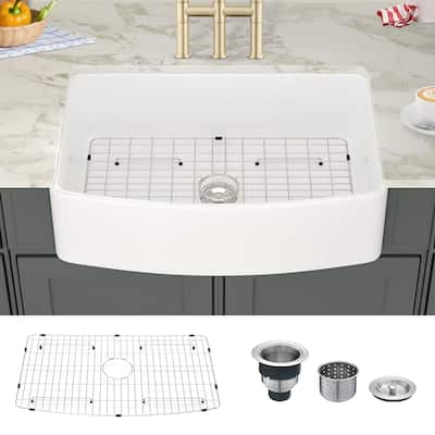 Dornberg Fireclay 30" L x 20" W Farmhouse Arch Edge Apron Fron Kitchen Sink