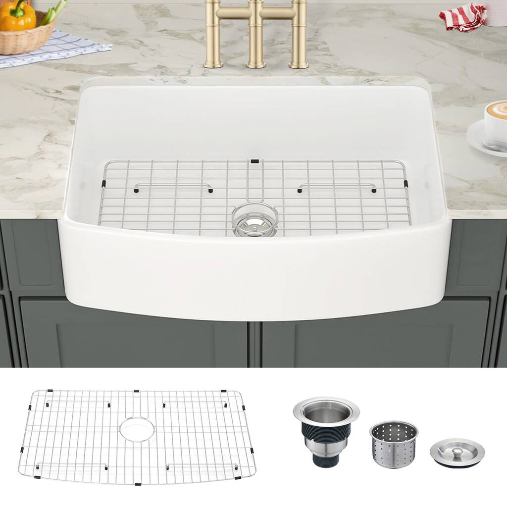 Dornberg Fireclay 30" L x 20" W Farmhouse Arch Edge Apron Fron Kitchen Sink