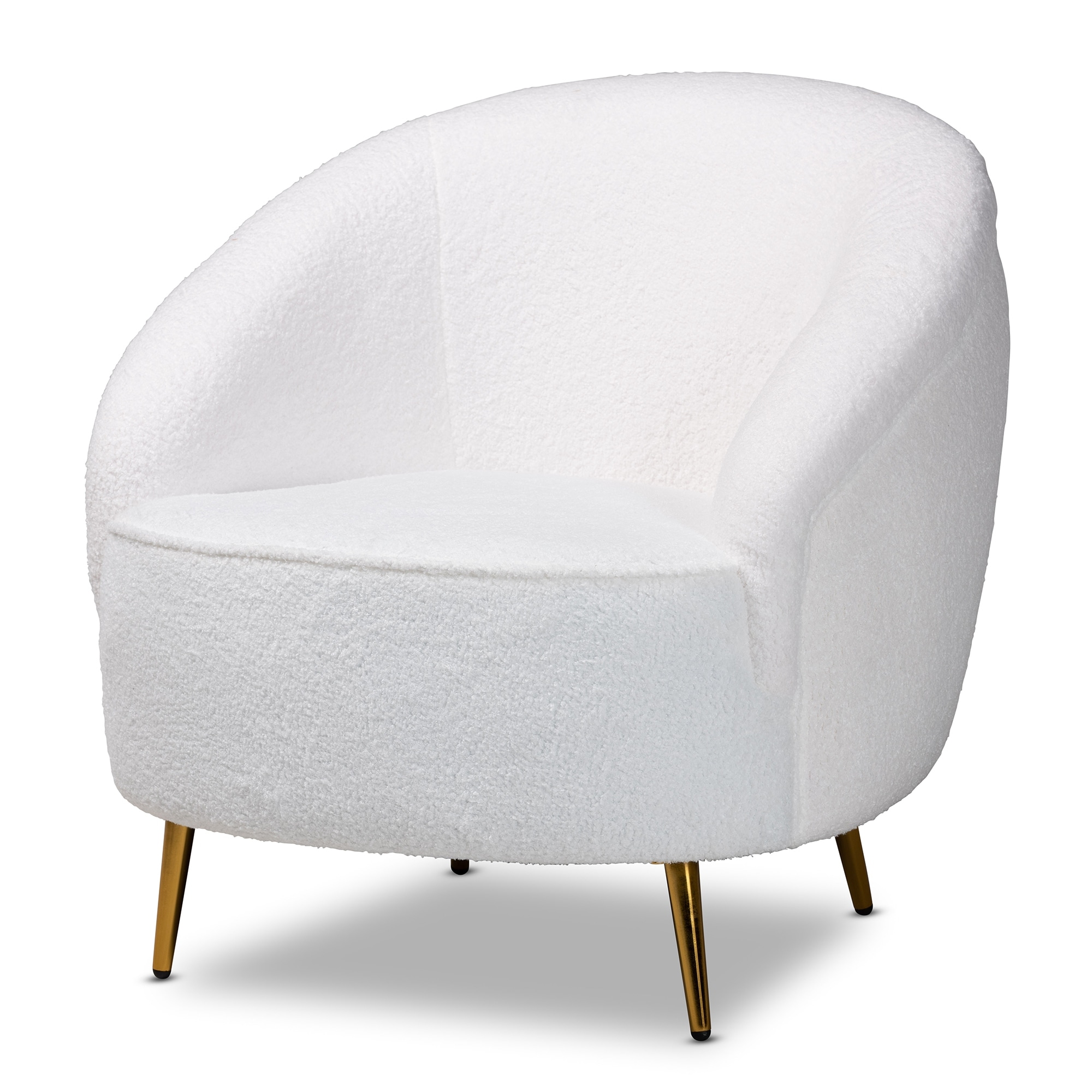Urian Boucle Upholstered Eucalyptus Wood and Metal Accent Chair-White