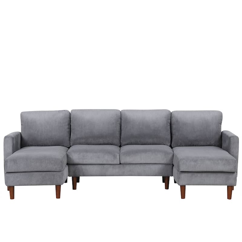 Grey 103'' Versatile U-Shaped 4-Seat Sectional Sofa with 2 Chaises, Solid Wood Legs, and Spacious Seating Areas