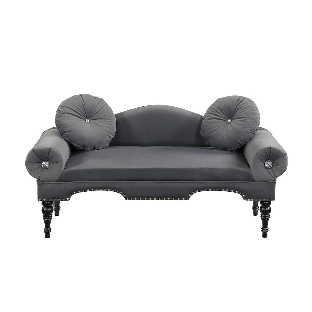 Modern Upholstered Accent Loveseat Sofa with Nail Head Trimming and 2 Pillows