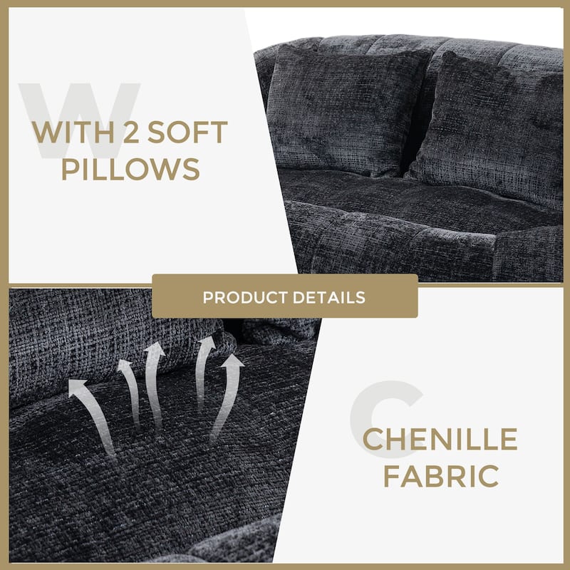 Black 59.05" Chenille High Back Loveseat Chaise Lounge Chair