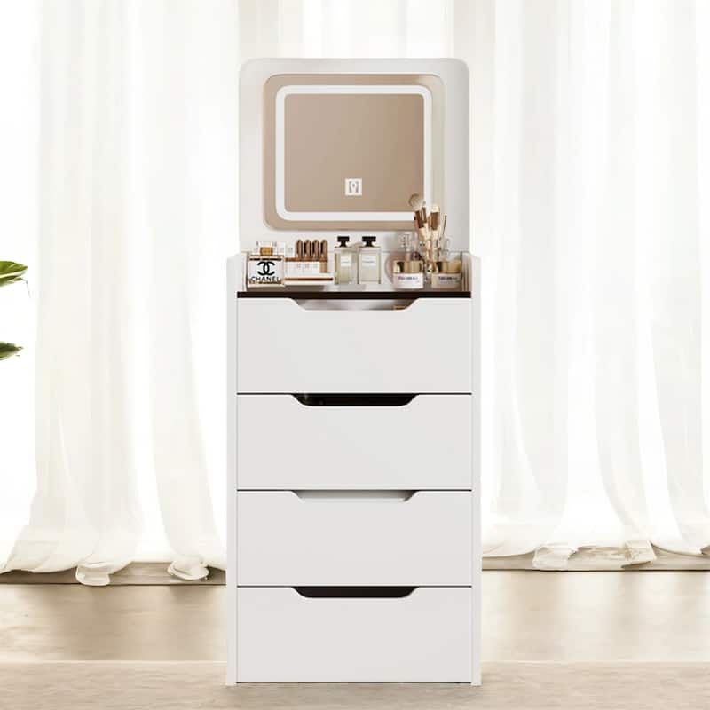 Flip-Top Vanity Table with LED Mirror, Multi-Functional Makeup Desk