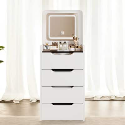 Flip-Top Vanity Table with LED Mirror, Multi-Functional Makeup Desk