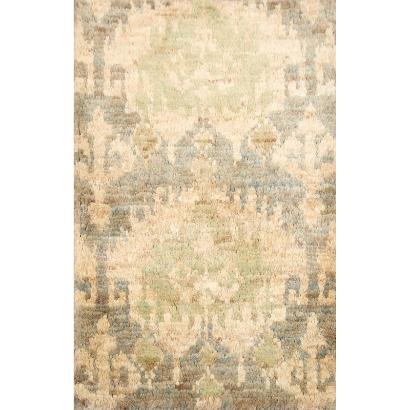 Hand Knotted Oriental Jute Carpet Modern Abstract Beige & Ivories Moroccan Area Rug - 3' 0'' X 2' 0''