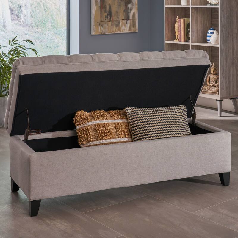 Bedroom End of Bed Bench Indoor Bench Corridor Bench with Flipping Lid, Upholstered Storage Bench with Safety Hinges
