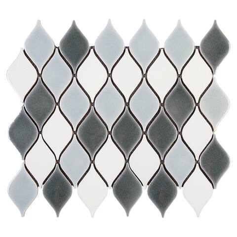 TileGen. Water Drop 2.3" x 3.6" Porcelain Mosaic Tile in Blue White Floor and Wall Tile (10 sheets/10sqft.)