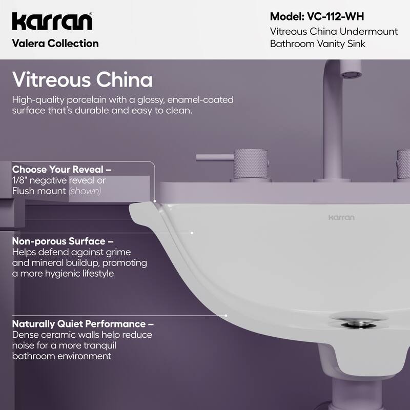 Karran Valera 18" Rectangular Undermount Vitreous China Bathroom Sink in White