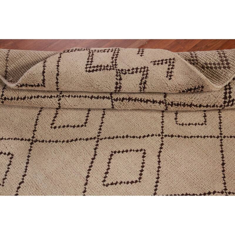Hand Knotted Oriental 100% Wool Carpet Modern Geometric Beige & Ivories Moroccan Area Rug - 8' 0'' X 5' 0''