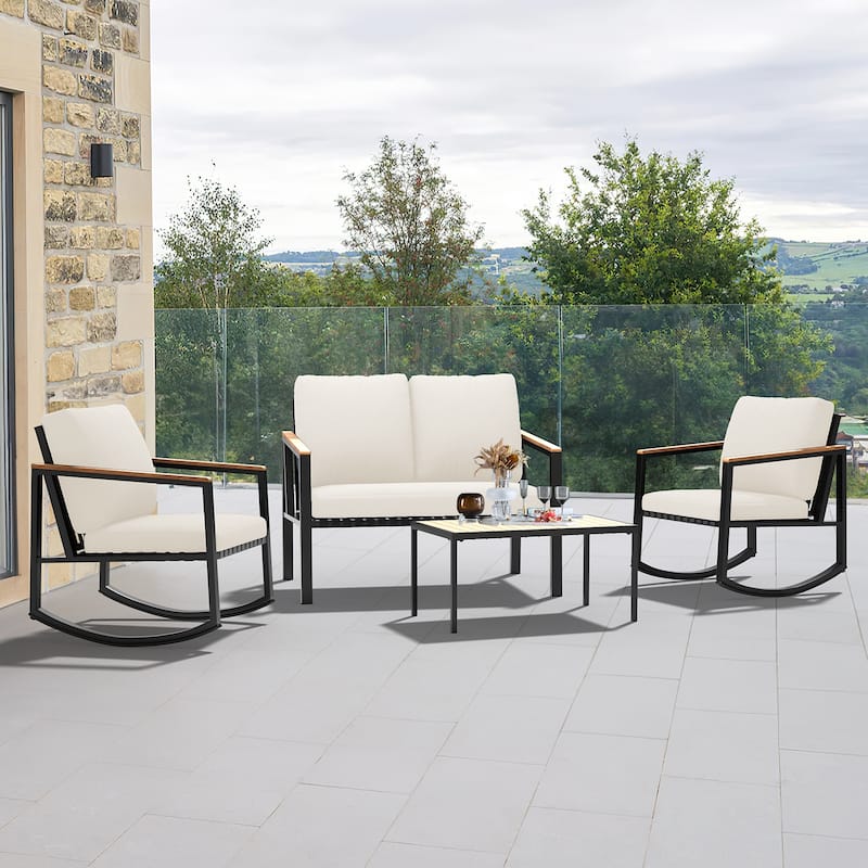 4-Piece Patio Conversation Set with Cushions Rocking Chairs