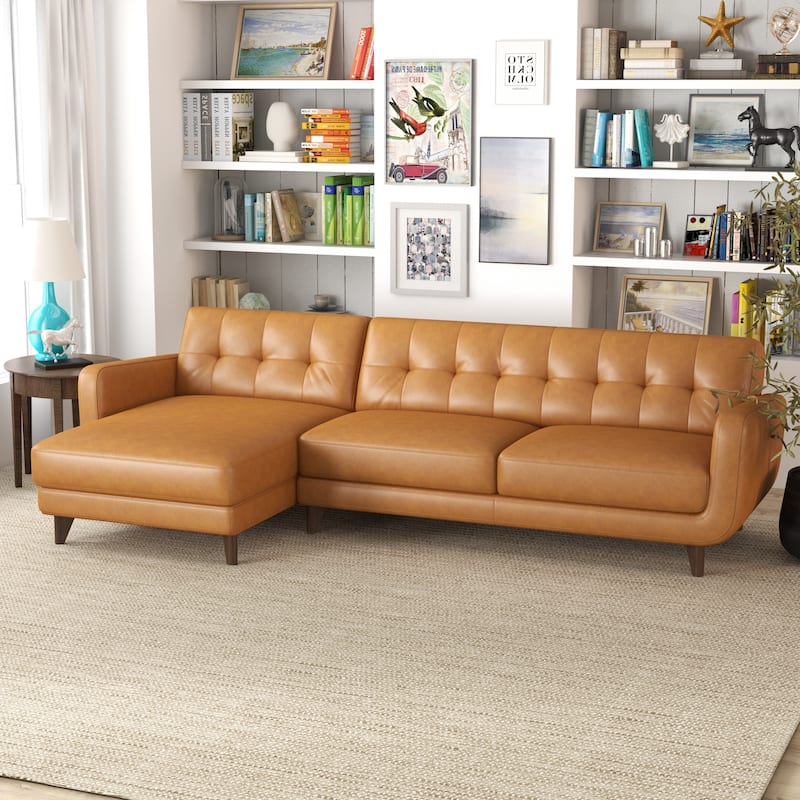 Carla Mid Century Modern Tufted Living Room Leather Sectional Couch