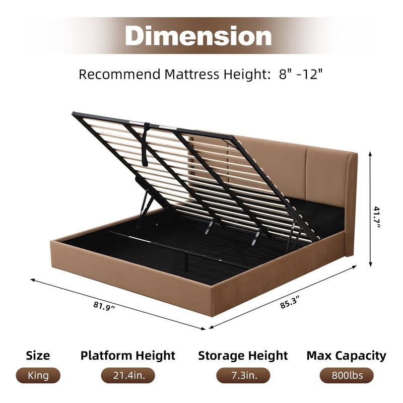 Modern Minimalist Upholstered Storage Bed with Lift-Up Platform