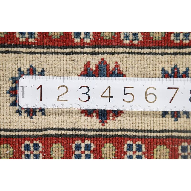 Light Green Geometric Kazak Foyer Rug Hand-Knotted Wool Carpet - 2'10" x 4'2"