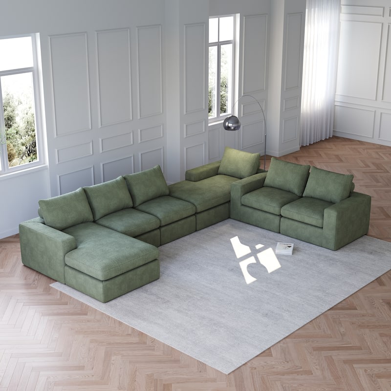 Roomfitters Modern 3-Seater Corduroy Cloud Sectional Sofa with Chaise, L-Shaped Boneless Couch with Pillows
