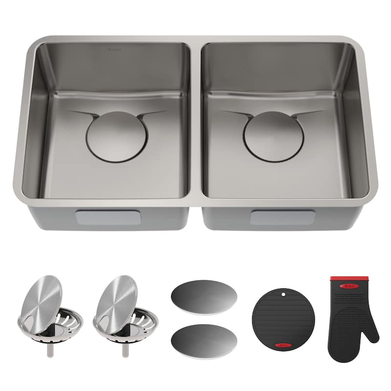 Kraus Dex 33" Double Basin 16 Gauge Stainless Steel Kitchen Sink for