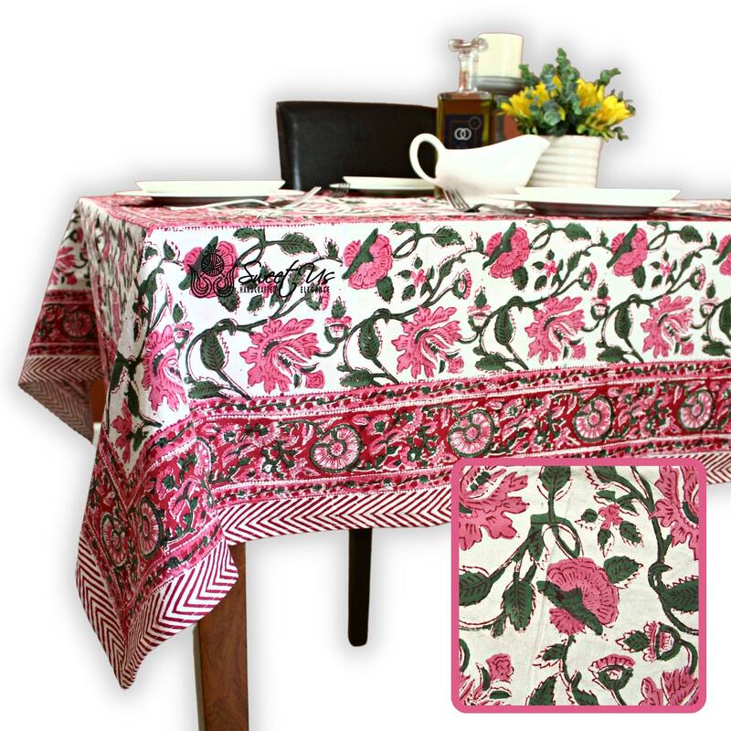 Romantic Floral Block Print Tablecloth Collection