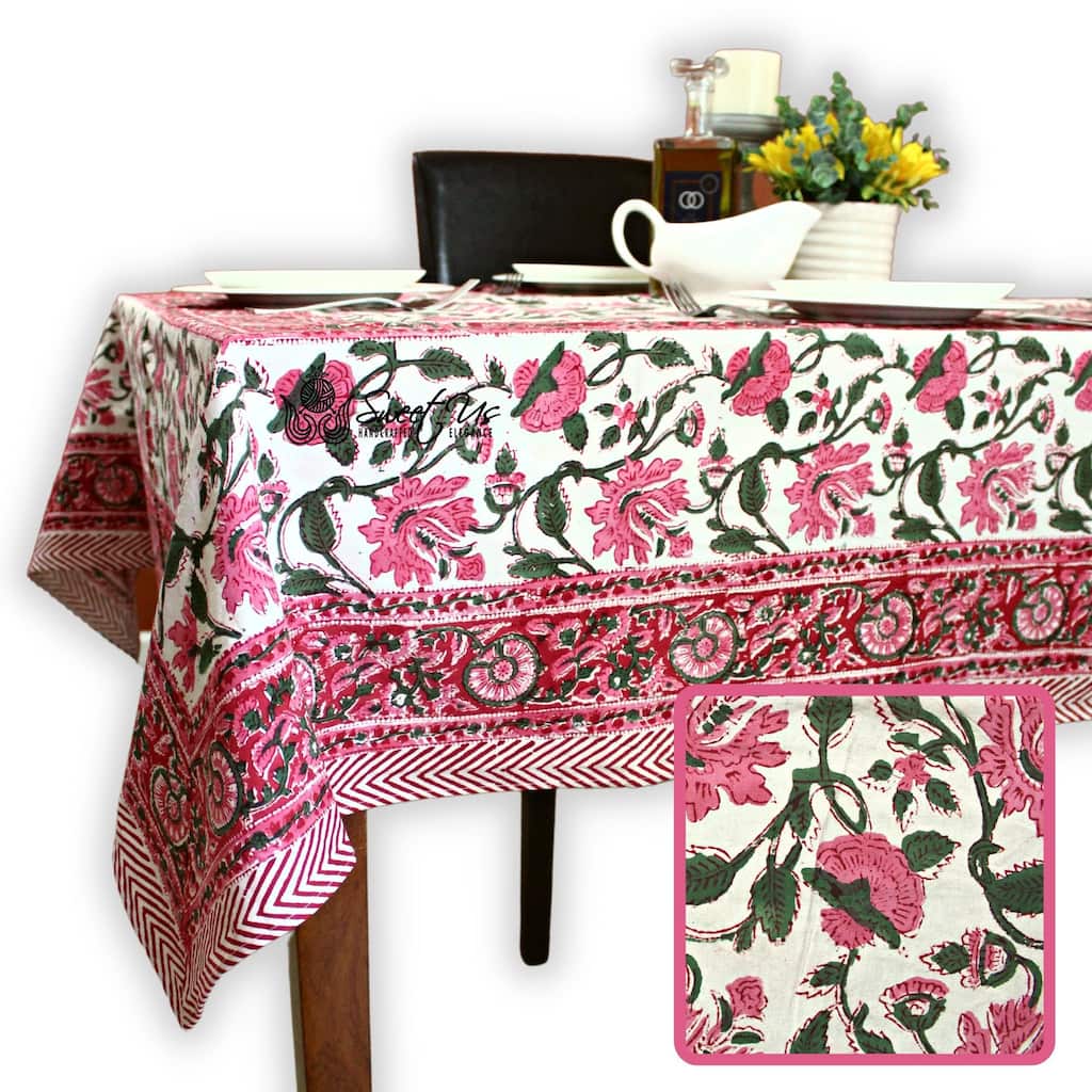 Romantic Floral Block Print Tablecloth Collection