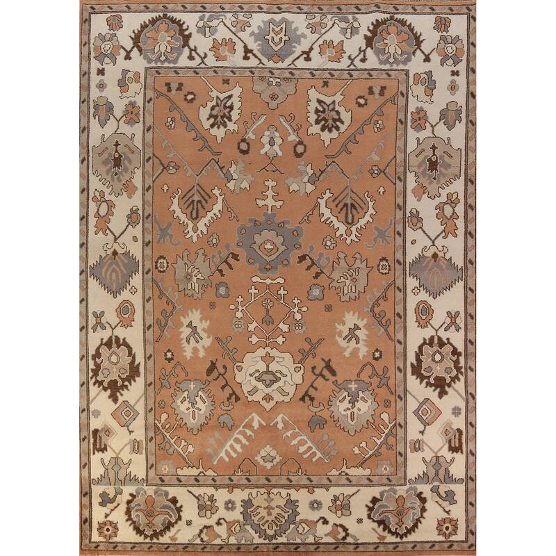 Orange Floral Oushak Indian Area Rug Handmade Wool Carpet - 9'1"x 11'11"