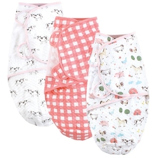 Hudson Baby Infant Girl Quilted Cotton Swaddle Wrap 3pk, Girl Farm Animals, 0-3 Months - 0-3 Months