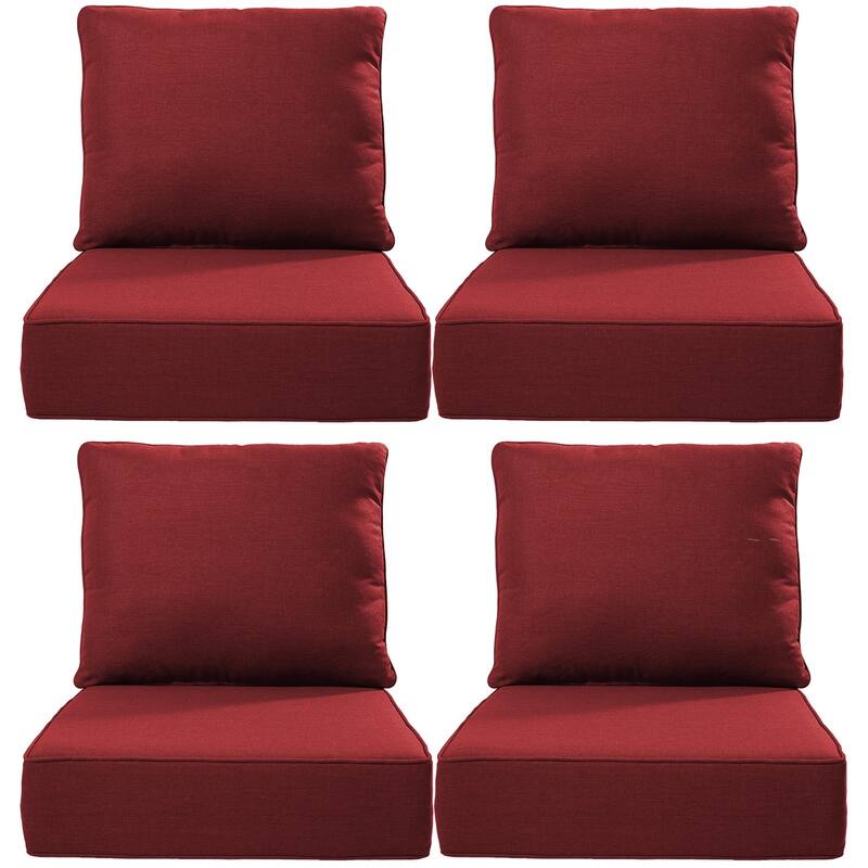 Luxury 6" Outdoor Cushions for Patio Furniture, 24x24x6 Cushion Set, Fade Resistant Replacement Cushions with Removable Cover - Red - 4 Set