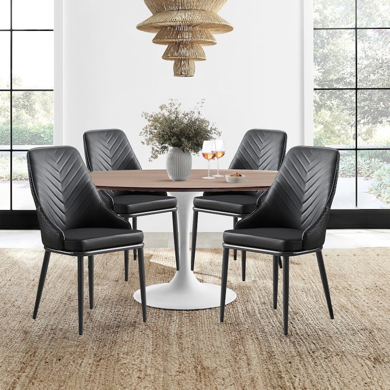 Faux Leather Upholstered Dining Chairs, Set of 4 - 18.1"W x 21.3"W x 36.6"H - Black