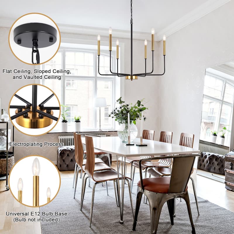 Modern 6-Light Candle Chandelier Classic Ceiling Light for Dining Room Kitchen Island - N/A