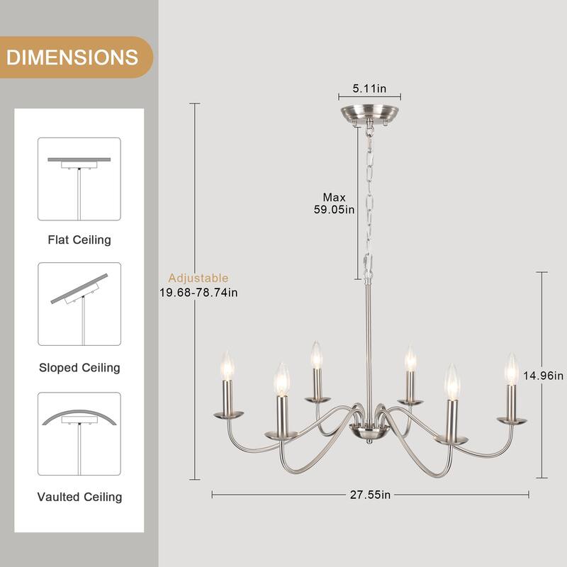 6-Light Rustic Farmhouse Simple Candle Chandelier for Bedroom, Kitchen, Living Room and Foyer