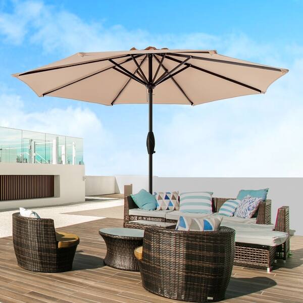 burgundy patio umbrellas 15 ft Patio Umbrella Outdoor Umbrella with Crank & Base-Burgundy