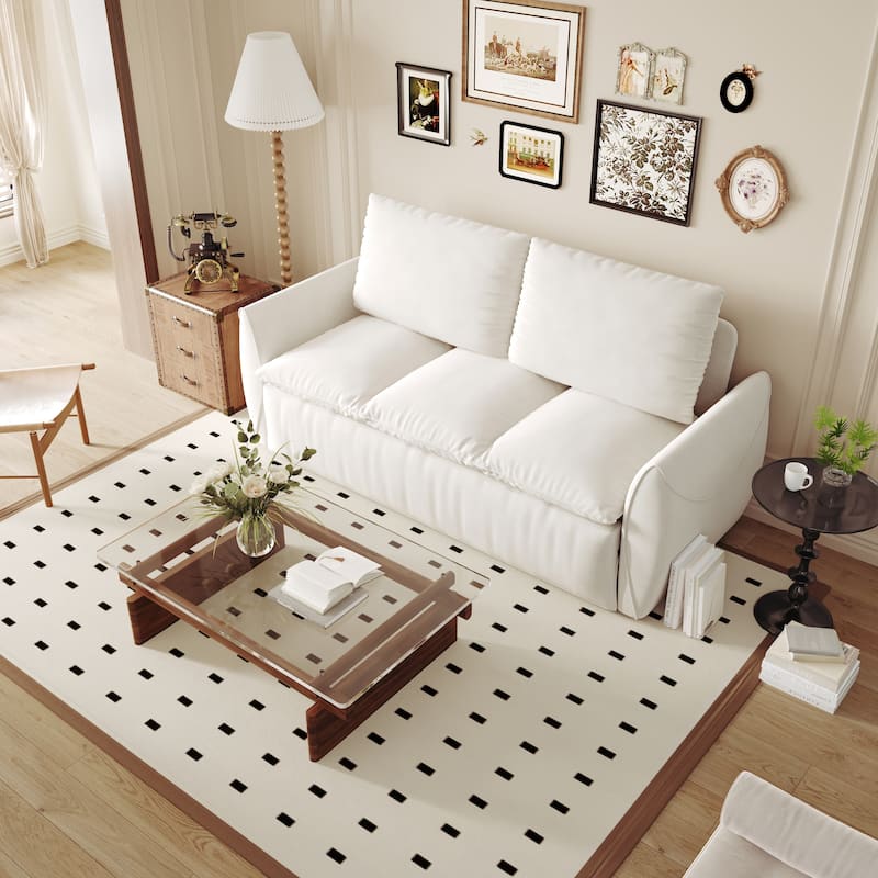 Velvet Loveseat Daybed, Pull Out Sofa Bed with Blanket Set, 3-Seat Convertible Sleeper Sofa with 2-in-1 Pillow