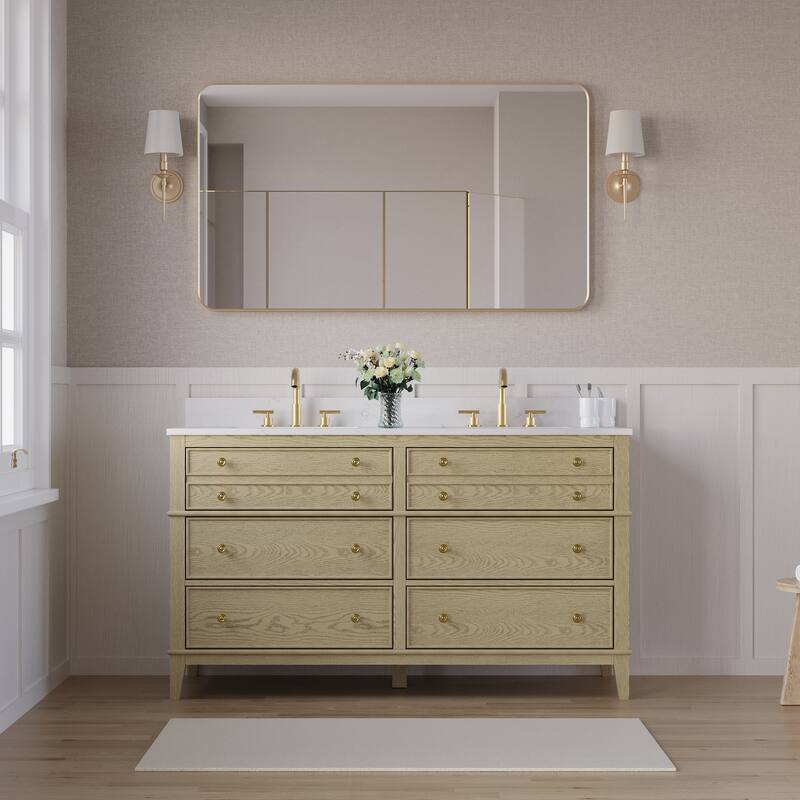 35''H Solid Wood Bathroom Vanity with Carrera White Quartz Top,Drawers And Single Sink