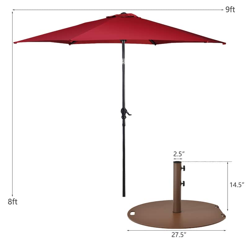 Costway 9ft Patio Umbrella Outdoor W/ 50 LBS Round Umbrella Stand W/