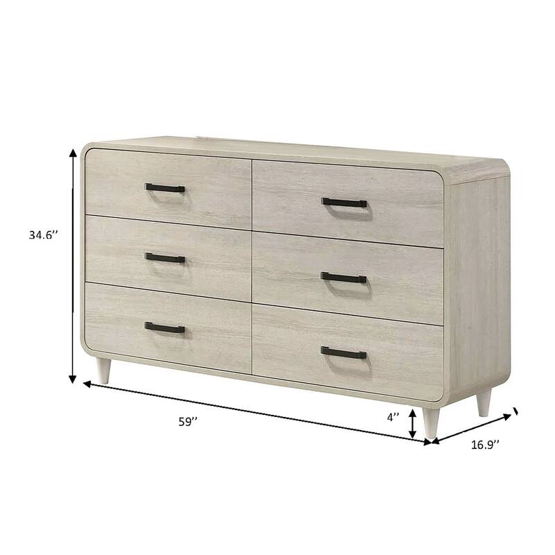 Meni 2pc Wide Dresser and Mirror Set, 6 Drawers, Scandinavian White