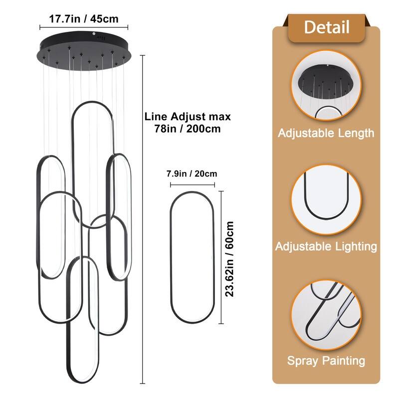 Modern LED Chandelier Large High Ceiling 6 Ring Dimmable Chandelier