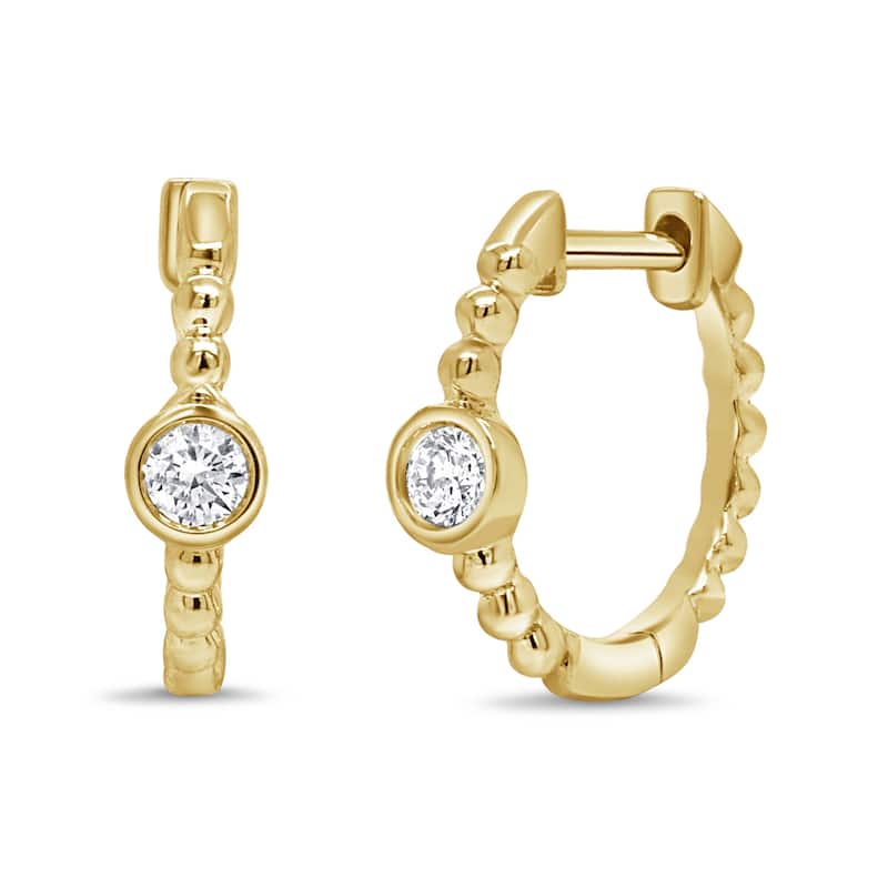 Joelle Collection 14K Yellow Gold Diamond Huggie Earrings 0.5 Inches