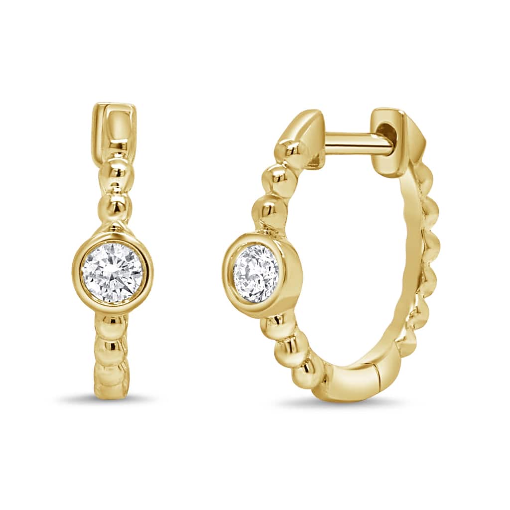 Joelle Collection 14K Yellow Gold Diamond Huggie Earrings 0.5 Inches