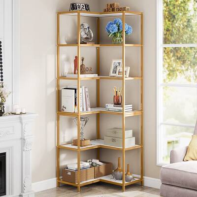 6-Shelf Corner Bookshelf, 70.9" Tall L-Shaped Corner Bookcase Large
