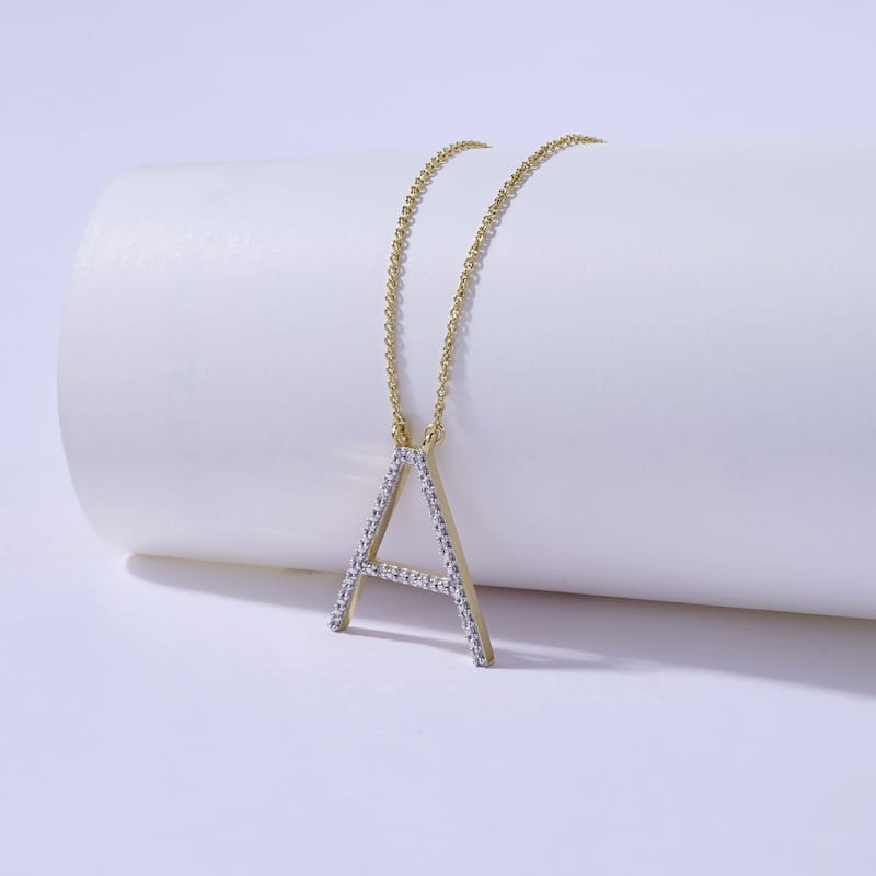 1/20ct TDW Diamond Classic Initial Pendant Necklace in Silver for Women - A - Yellow