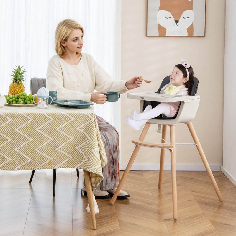 Babyjoy 3 in 1 Convertible Wooden High Chair Toddler Feeding Chair - 20.5" x 21.5" x 36"