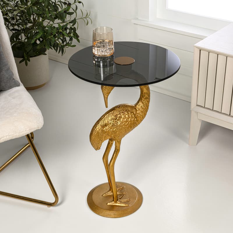Nysha 25" Glass Top Flamingo end Table, Pink, by JONATHAN Y