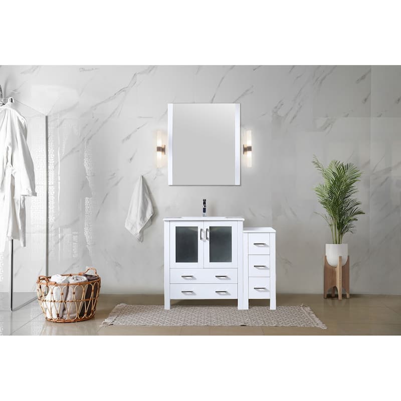 Lexora Volez 42 Inch Bathroom Vanity Cabinet in White with Top and Mirror