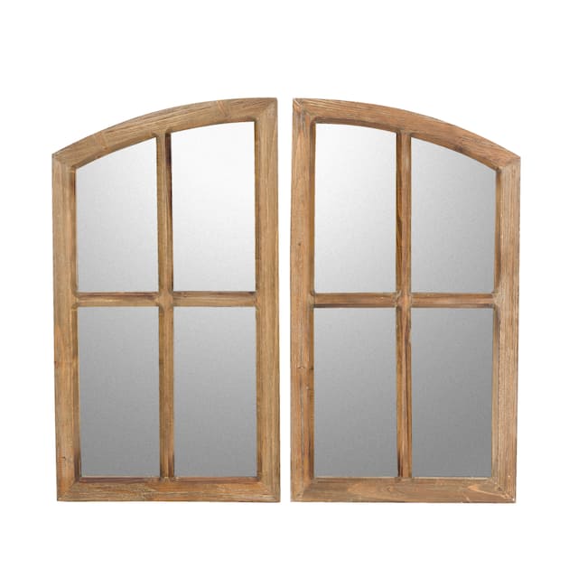 Jolene Arched Window Pane Mirrors (Set of 2) - 27"H x 15"W x 1"D - Walnut