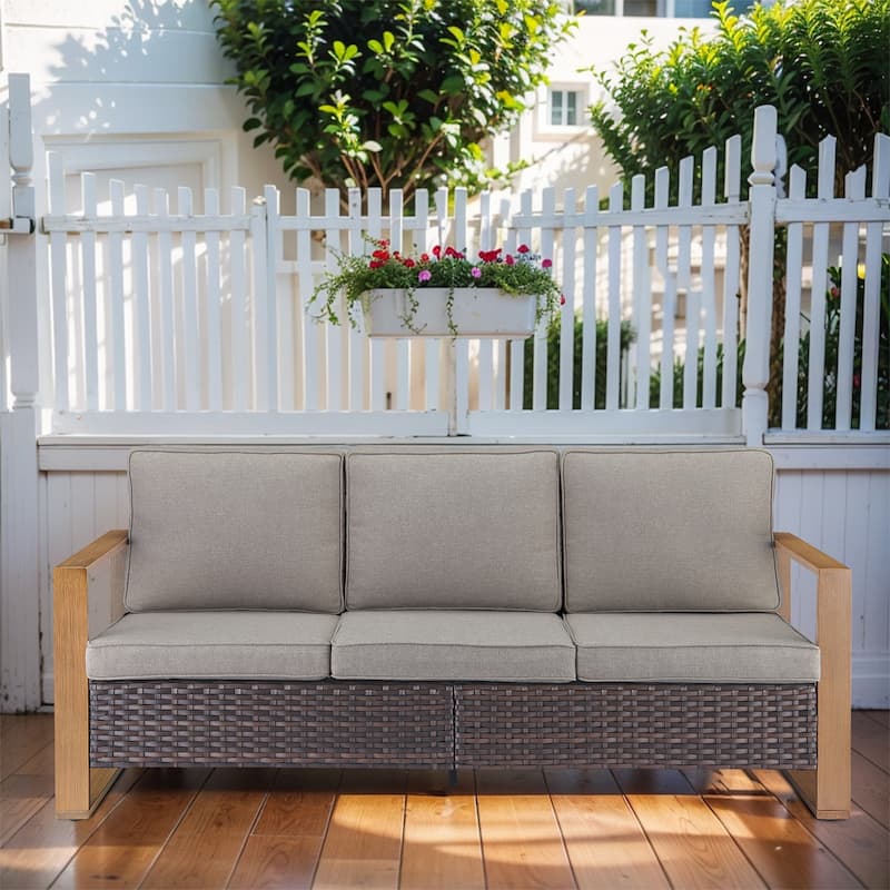 Gymojoy Patio Sofa Wicker High Back Sofa - Brown - Grey